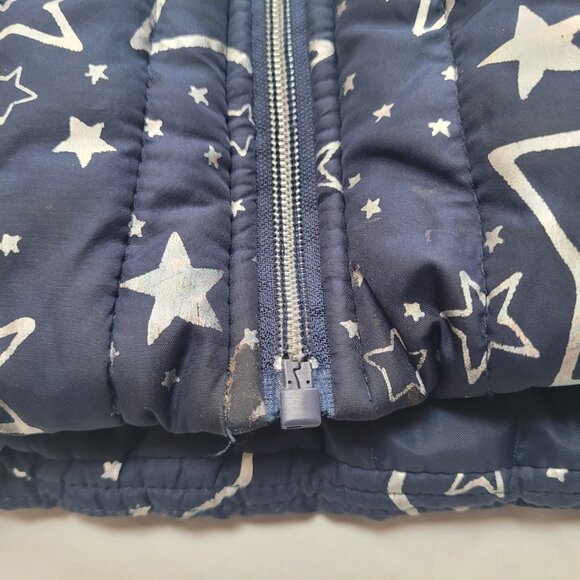 R1881 S. Rothschild Puffer Jacket Hooded Fur Trim Silver Foil Stars Navy 4T - Picture 7 of 9